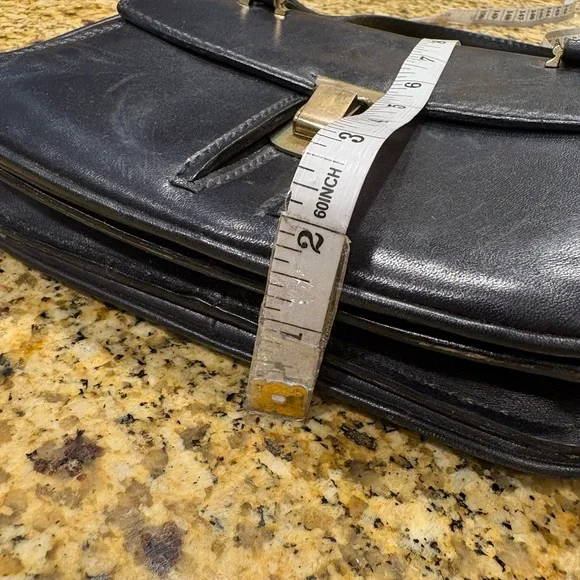 Vintage Italian Leather Small Satchel structured Hand Bag Midnight Blue Pockets - Picture 6 of 13